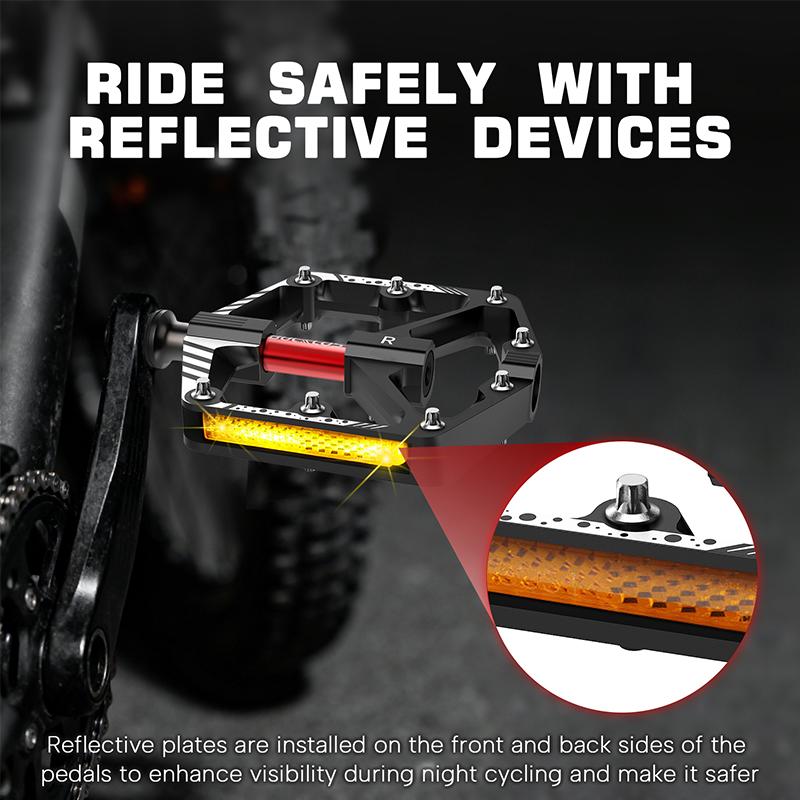 BUCKLOS Mountain Bike Pedals Aluminum Alloy Non-Slip Bicycle Pedals with Reflectors DU Bearings Bicycle Platform Pedals 9/16''
