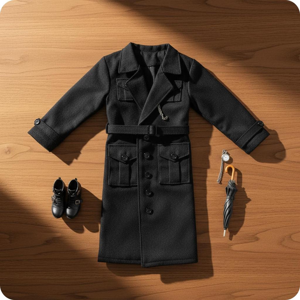 1/6 Scale Trench Coat Waist Belt Black Figure Outerwear