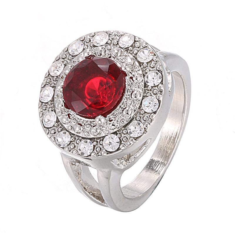 Mode runden roten Kristall Strass Silber Farbe Ehering Ohrring Halskette Set