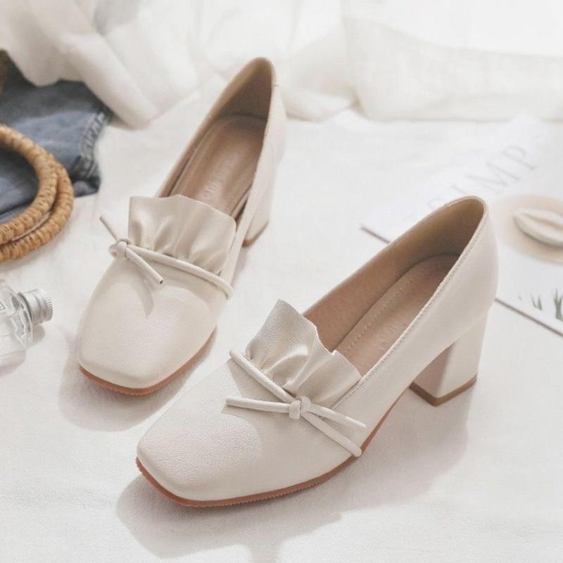 

High-heeled Mary Jane shoes children s new versatile thick heel one-pedal pearl buckle single shoes women 40