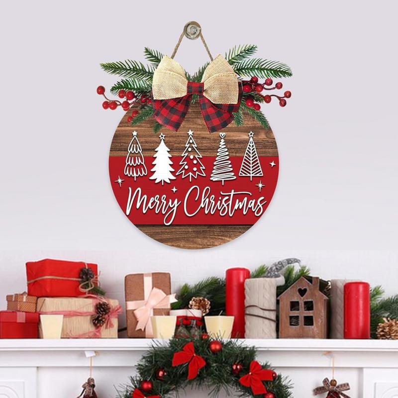 Weihnachtsschild 11,8 Zoll Holz-Kranz mit Schleife Weihnachts-Türhänger für Veranda Bauernhaus Außenwand Baum Kamin Party Neu