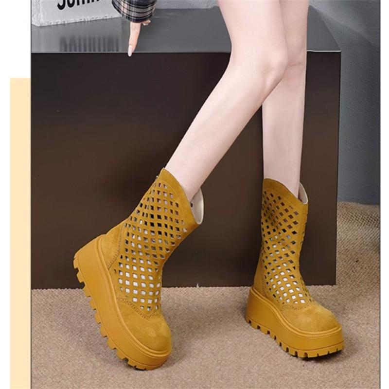 Small hollow out breathable thick sole height increasing cool boots for women, summer fashion, sponge cake thick sole short boots