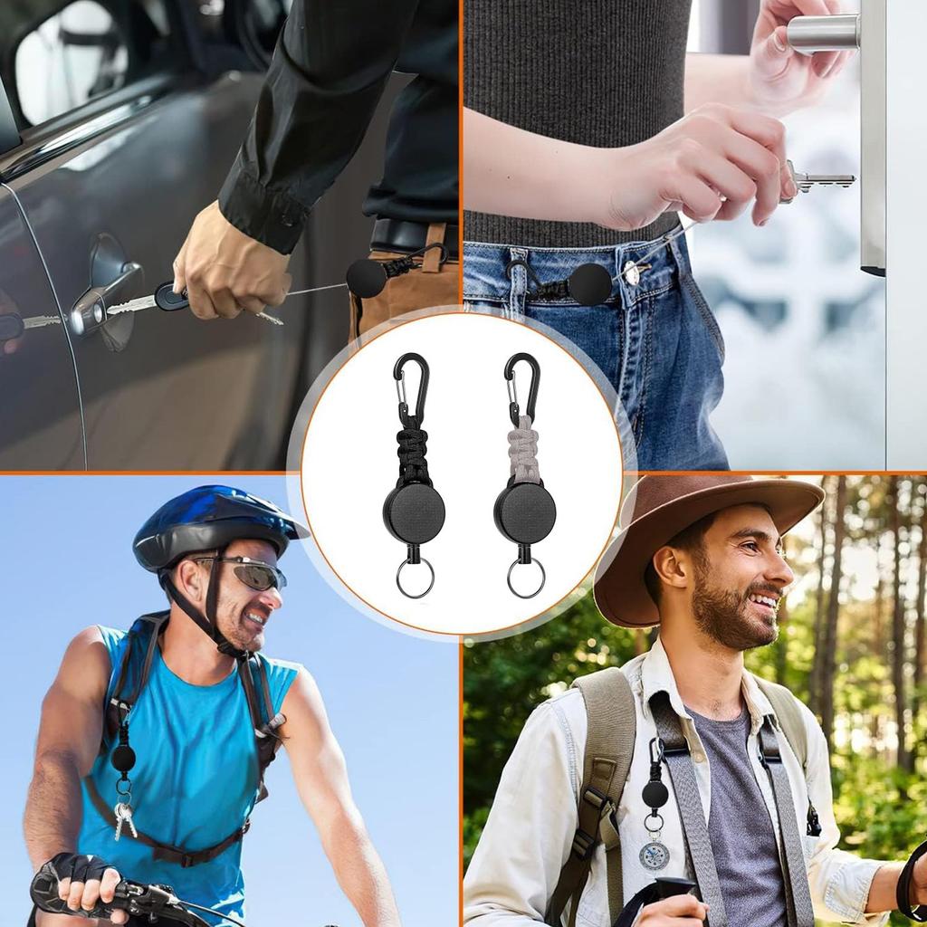 SODOI 2-Piece Reel Keychain Set with Carabiner, Multifunctional, Ultra-Lightweight, Stretchable Key Reel, Anti-Loss, Hanging Name Tag, for Camping,