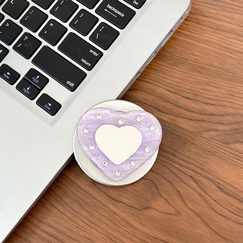 Women'S Magnetic Suction Is Suitable For Magsafe Watching Dramas, Desktop Mobile Phone Airbag Holder, Rhinestone, Heart-Shaped Mirror Sticker