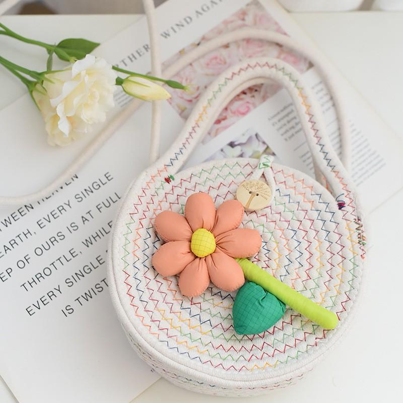 

Popular Portable Woven Bag Niche Fashionable Flower Single-shoulder Foreign-style Beach Diagonal Width 20x height 20x thickness 8