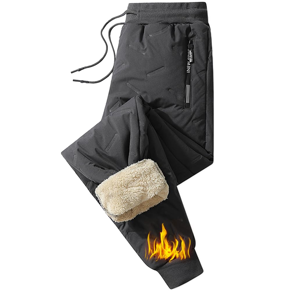 

[Candy Kiosk] Men s Sweatpants, Fleece-lined, Padded Jogger Pants, Outdoor Pants, Elastic Waistband, Fleece Lining, Down Pants, Loungewear, Warm, Wind