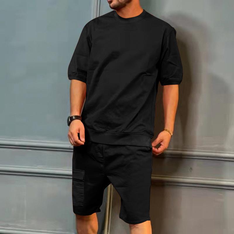 Yaz Erkek Spor Takım Elbise Çoklu Çanta Pantolon Trendy Günlük Kısa Kollu Şort Kişiye Özel Takım Elbise