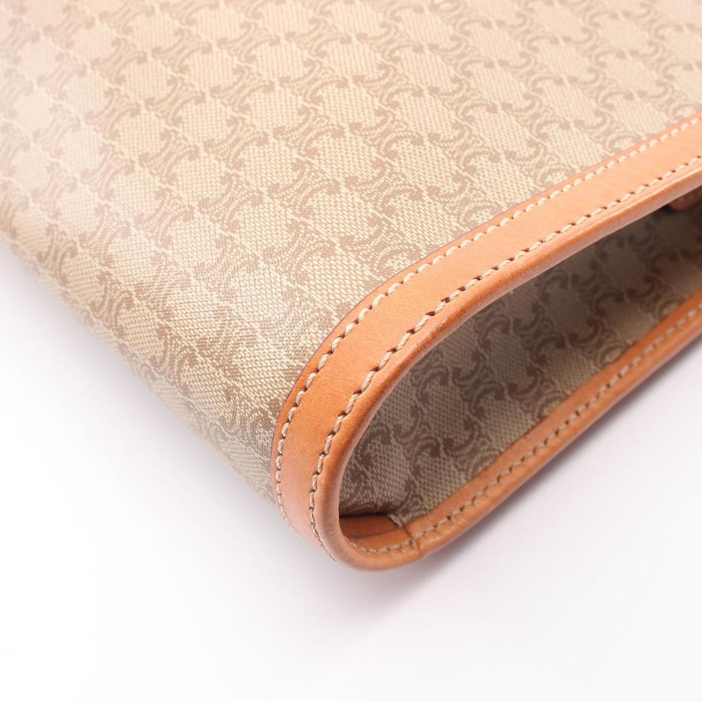 Used CELINE Macadam Business Bag Clutch Bag PVC Coated Canvas Leather Beige Brown Used Mens