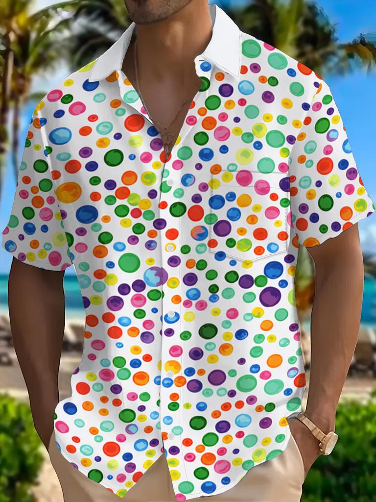 A New Summer Men'S Stylish Casual Short-Sleeve Shirt Featuring Trendy Colorful Polka Dot Prints, Perfect for Young Adults Looking for a Loose-Fitting