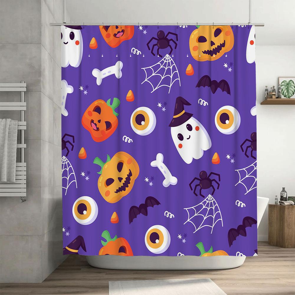 Purple Halloween Shower Curtain with Ghosts Pumpkins spooky bathroom decor for kids adults alike