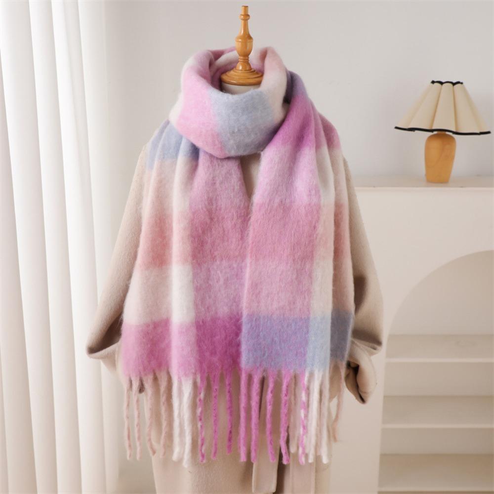 

Long Tassel Women Plaid Scarf Neck Protection Thick Blanket Fashion Warm Shawl Winter фіолетовий/рожевий