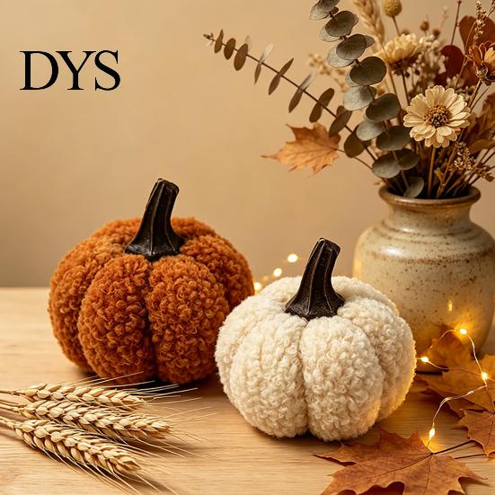 Cozy Farmhouse Autumn Decor Mini Plush Artificial Pumpkin Decoration, Fall 3D Stuffed Soft Velvet Pumpkins Ornament for Halloween Thanksgiving