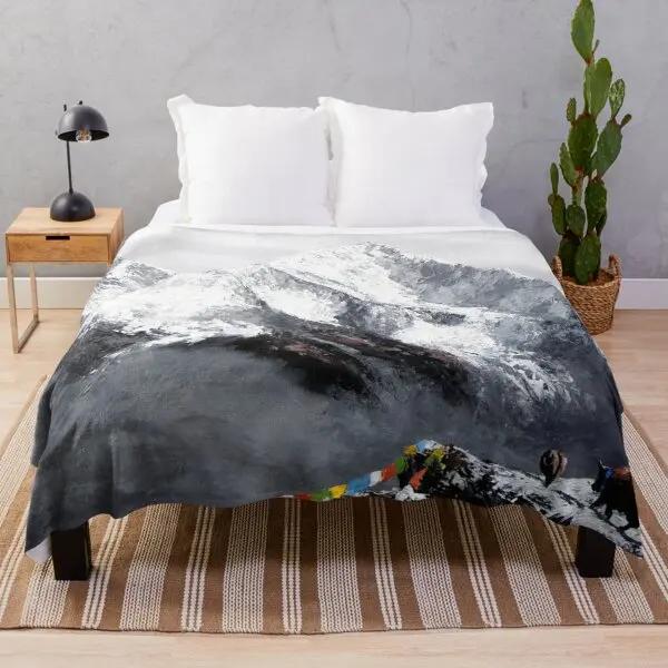 Scenery Flannel Throw Blanket Mountain Cloud Snow Beautiful Landscape Blanket For Boys Girls Gifts King Queen Size Lightweight