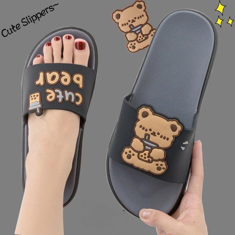 Fashion Sandals Flat Bathroom Anime Indoor Cartoon Slides Woman Slippers Shoes for Women Bedroom Cute Kawaii Platform Thick Casual Pvc W