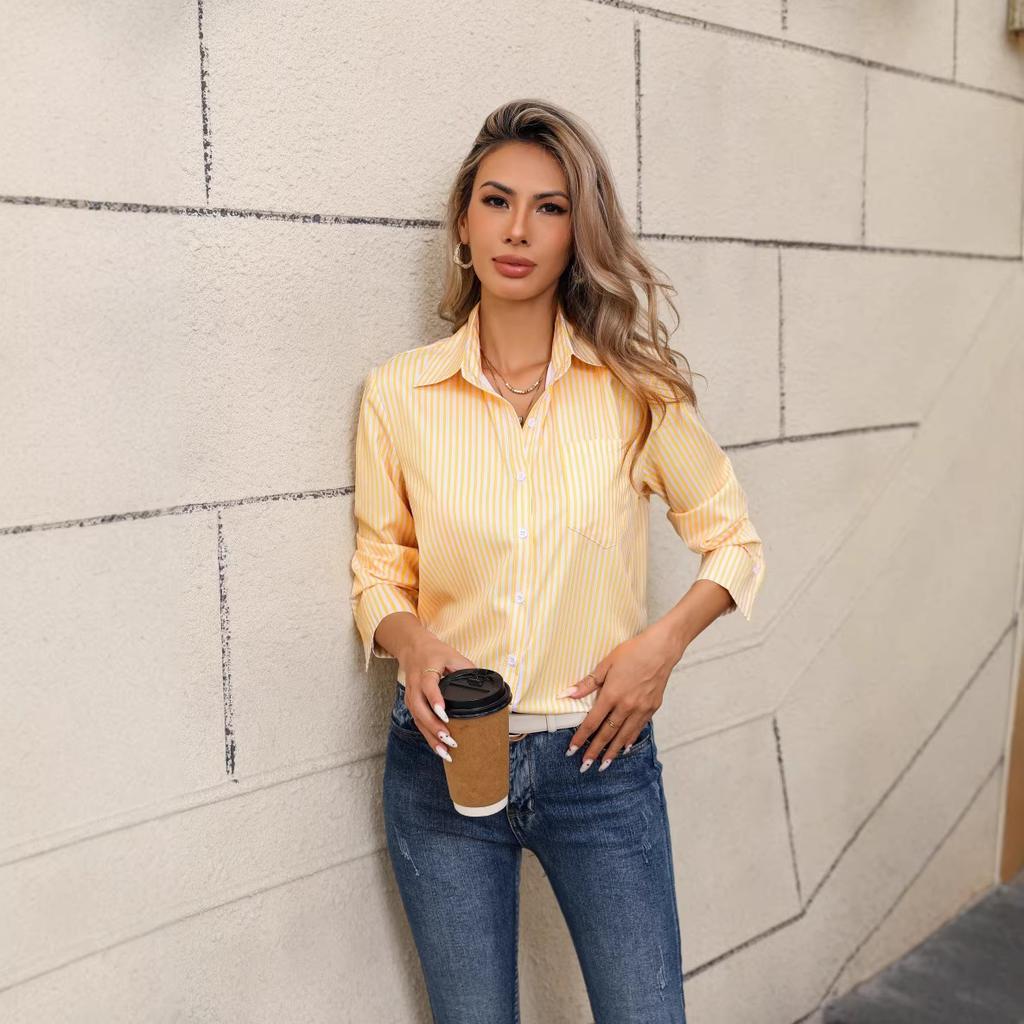 2026 Spring Autumn Women's Striped Loose Casual Collar Long Sleeve Women Blouse Comfortable Versatile Commuter Shirt