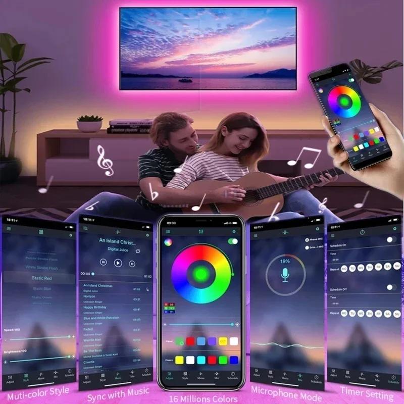 5-30m RGB LED Strip Lights 5050 Bluetooth APP Control Color Changing Light Flexible LED Lamp Tape Ribbon for Room Decoration Backlight