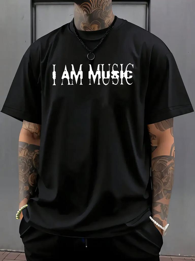 I AM MUSIC Graphic Tee Men Short Sleeve Cotton Crew Neck Casual Summer TShirt