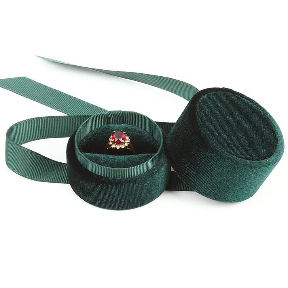 Premium Velvet Round Bow Ribbon Ring Box Wedding Jewelry Earring Ring Display Storage For Proposal Engagement 5.8*5.3cm