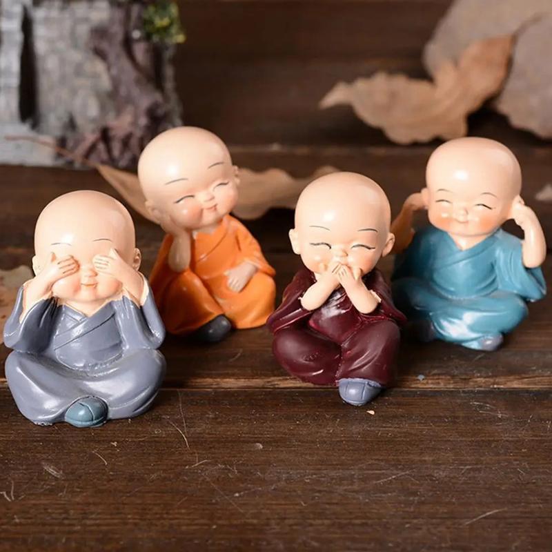 4ks/sada Ozdoby do auta Pryskyřice Mniši Maitreya Buddha Kung Fu postava Panenka Dárek Auto Dekorace na palubní desku Přívěsky Přívěsky