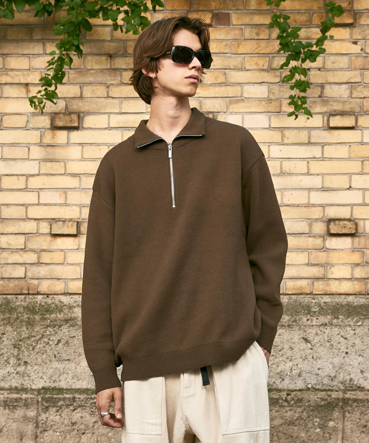 Minimal Project Lambswool Half Zip Knit Mnt106 [Brown] Brown/M