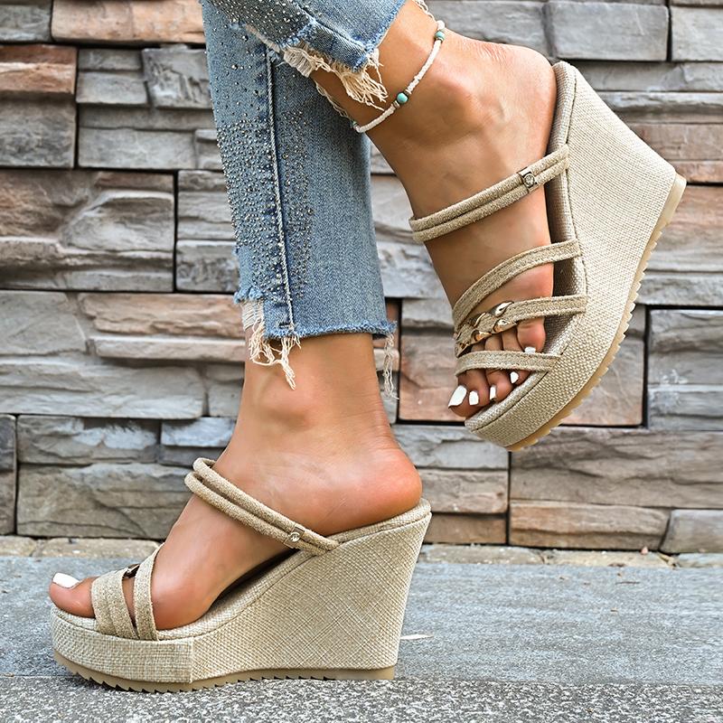Fashion Women's Platform Wedge Heel Sandals Summer Comfort Non Slip Thick Sole Slippers Woman Casual Slip On High Heeled Sandalias Mujer