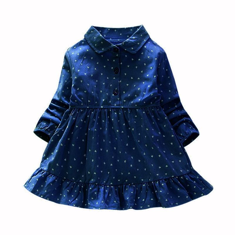 

Платье для девочек с принтом в виде сердца и горошка, детское платье-рубашка с длинными рукавами XXL темно-синий