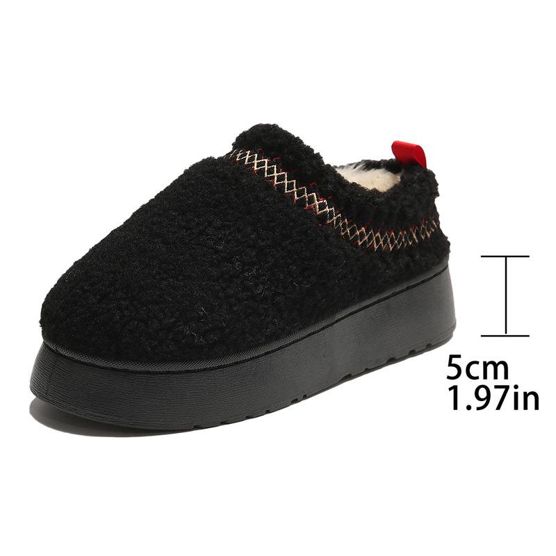 

Зимние бархатные теплые хлопковые туфли корейской версии толстой подошвы для ленивых людей, тапочки для педалей, удобная обувь для снега и головы 36 чёрный