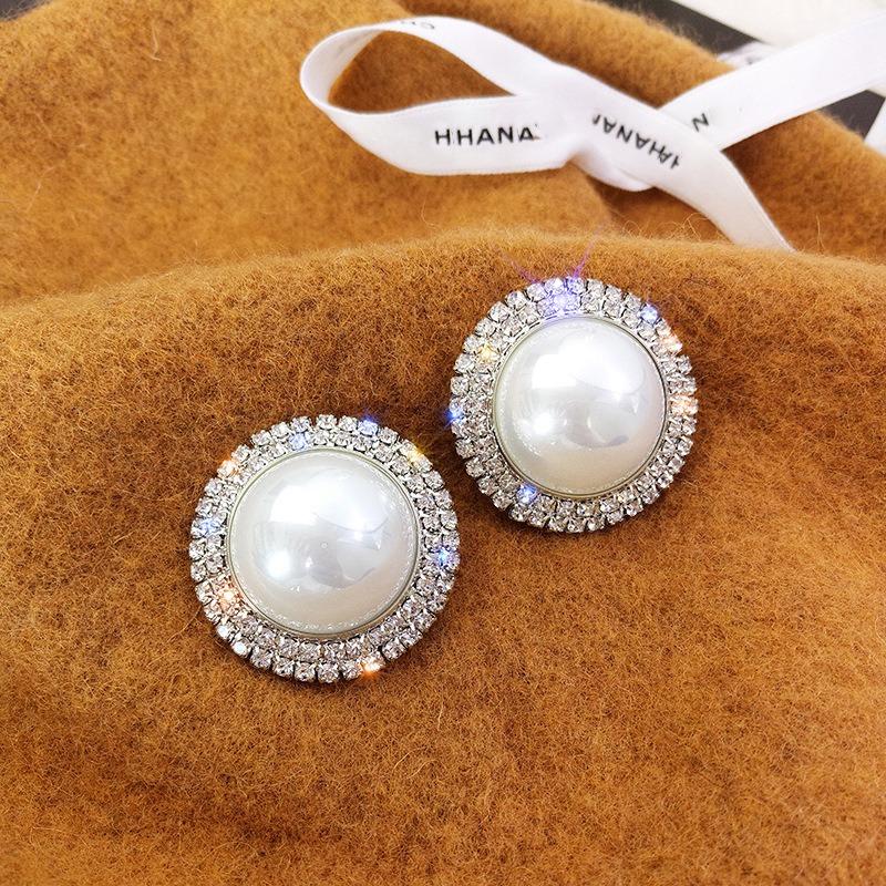 Slightly Inlaid Rhinestone Luxury Cold Style Exaggerated Pearl Large Earrings Korean Temperament Earrings Fashion Jewelry