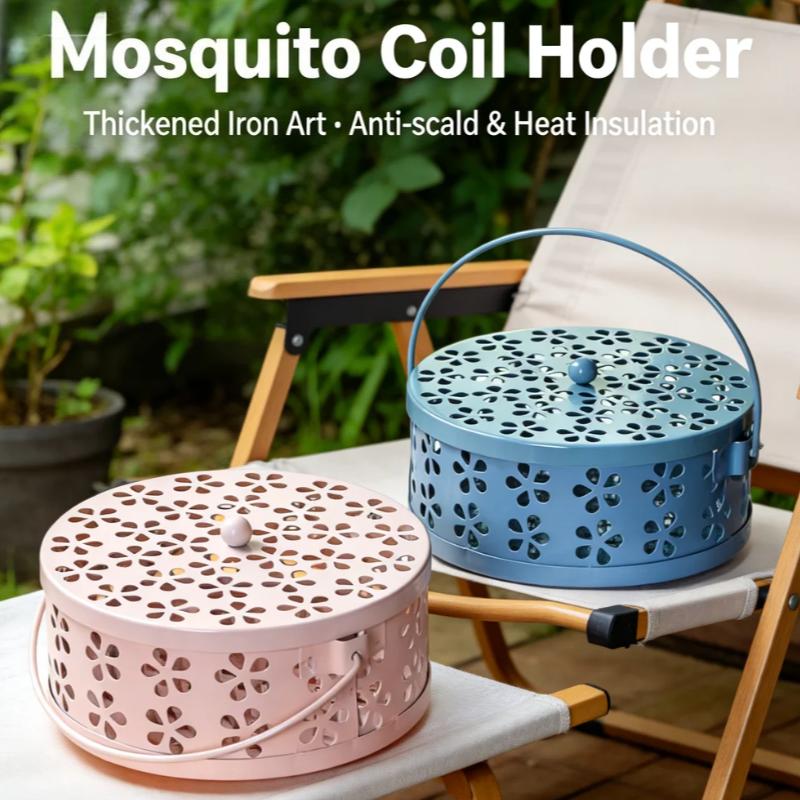 Iron Mosquito Coil Holder with Lid Fireproof and Heatproof Tray for Home Indoor Use Creative Incense Burner