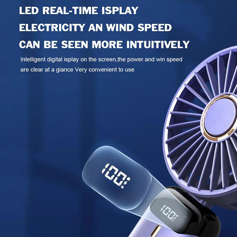 Handheld Mini Fan Foldable Portable Neck Hanging Fans 5 Speed USB Rechargeable Fan with Phone Stand and Display Screen 1800mAh