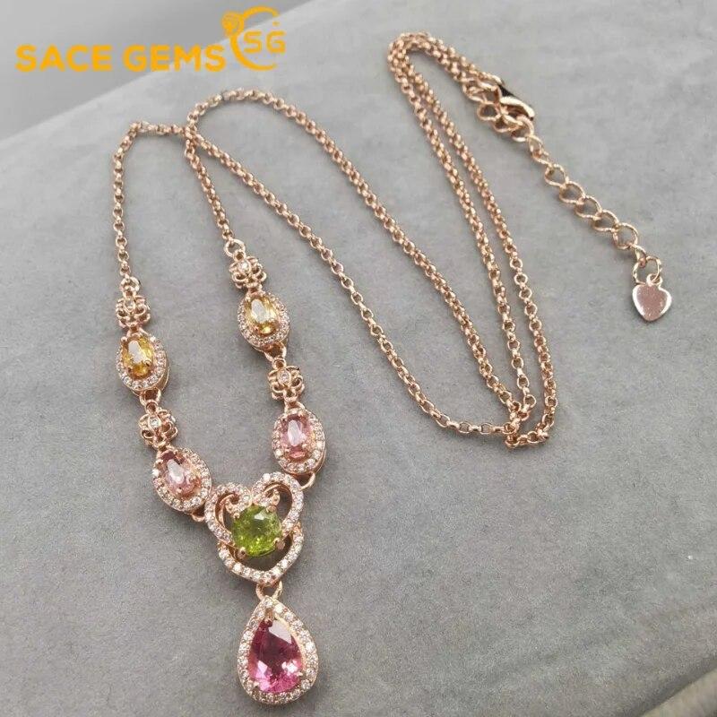 Sace Gems Collares con colgante de turmalina natural de Plata de Ley 925 de 3MM para mujer, joyería fina brillante, regalo de Navidad