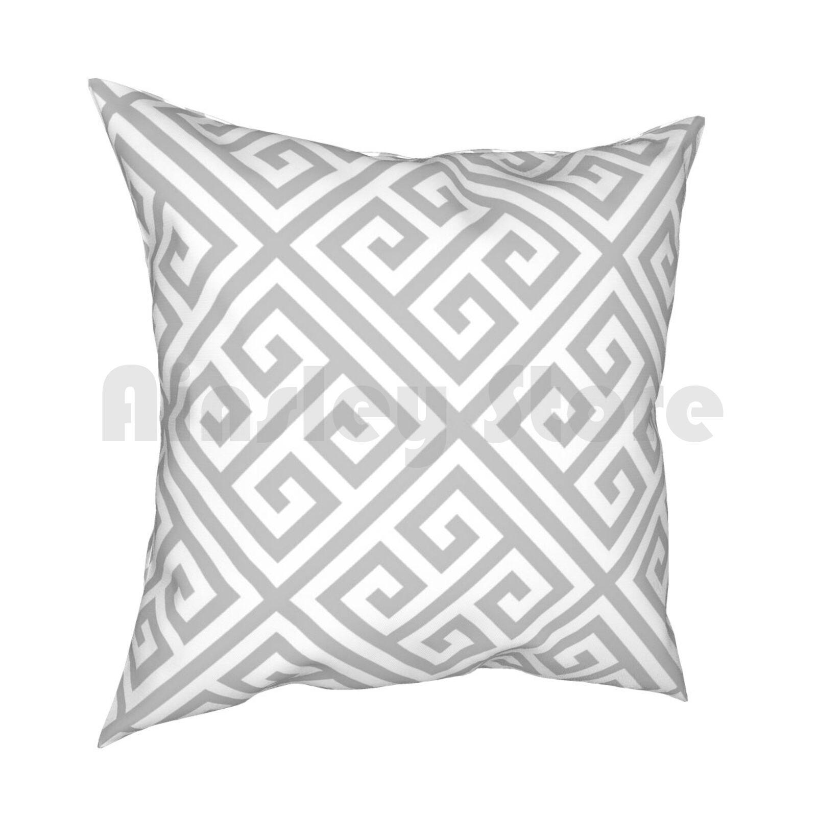 Greek Key Silver Gray And White Diagonal Pattern Pillow Case Printed Home Soft Throw Pillow Greek Key Silver Gray Gray 30x30cm 12x12in