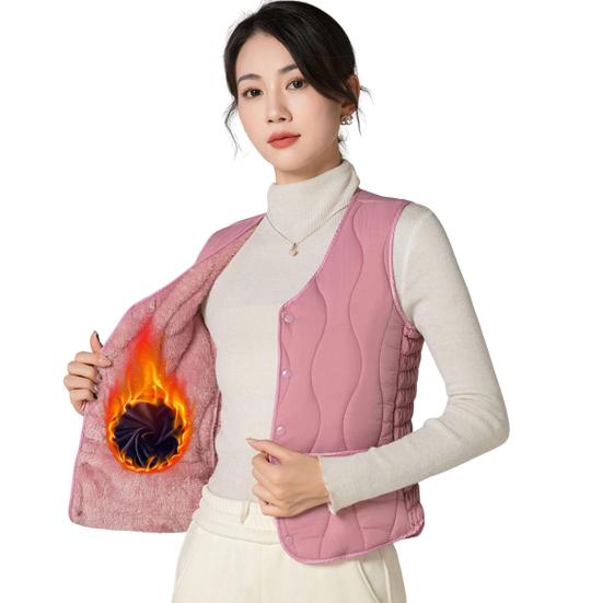 

Зимний женский многослойный жилет, пальто, тонкий, с застежкой на пуговицы, с круглым вырезом, без рукавов M розовый