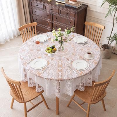 White Lace Round Tablecloth 180cm Diameter Polyester Fabric for Dining Table Home Decor Decorative Cover Stylish Design