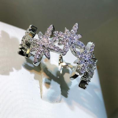 Neuer Geometrischer Ring Damen Diamantenbesetzter Reiswort Stern Weißer Zirkon Ring Stempel Jahrestag Geburtstag Schmuck Geschenk