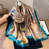 Long Silk Scarf for Women In Spring and Summer Thin Style with Printed Fragrance Cloud Satin Air Conditioning Shawl Retro Imitation Silk Scarf