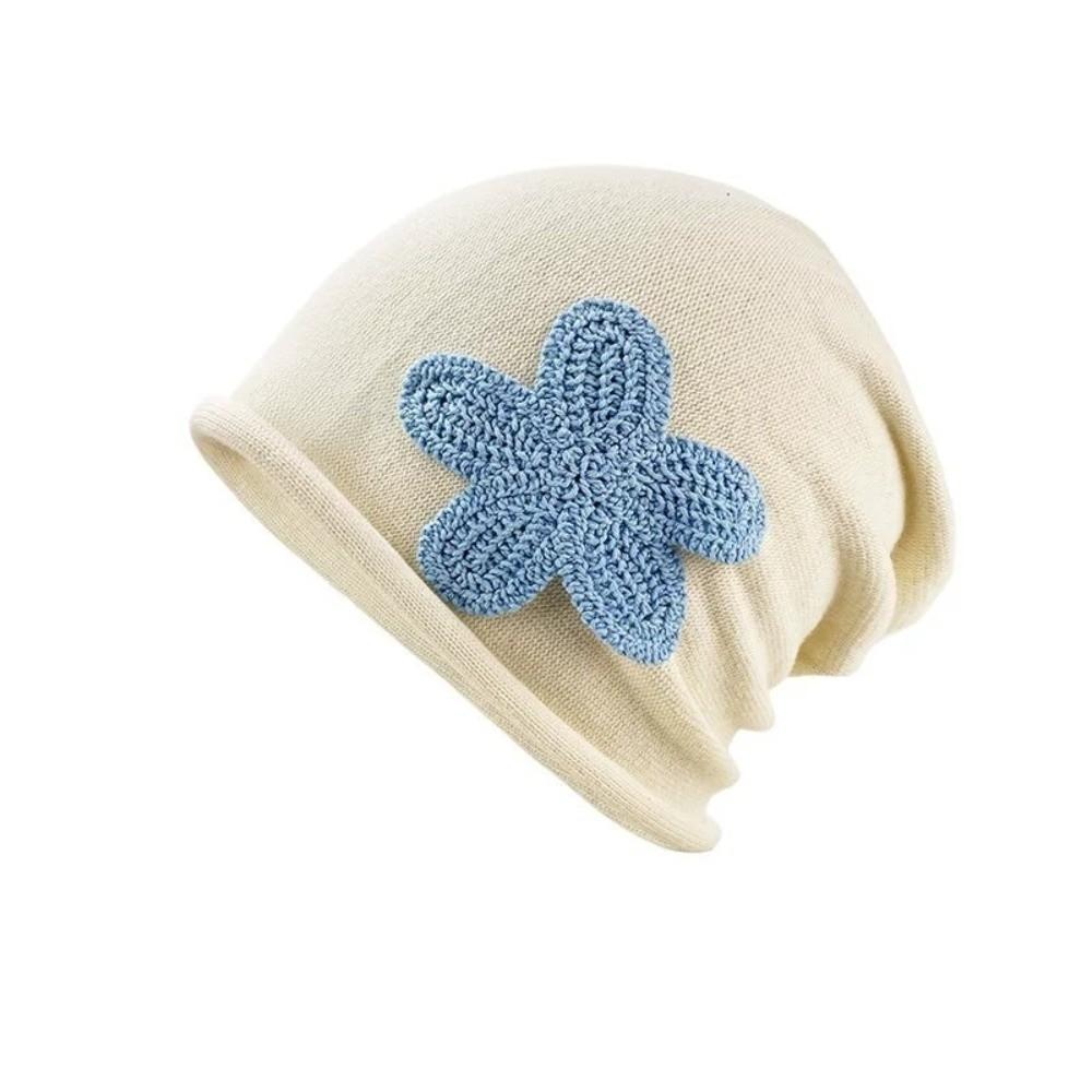 Flower Patch Knitted Hat Korean Style Ear Warmer Fashion Pullover Cap Autumn Winter