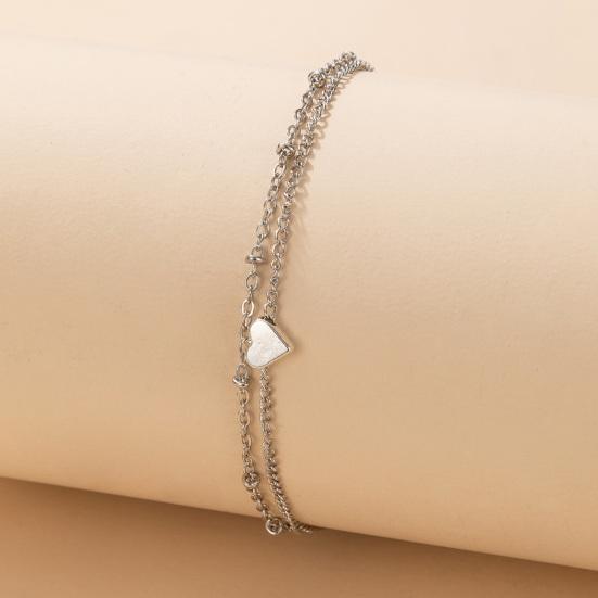 Double Layered Women Anklet Heart Pendant Alloy Adjustable Elegant Chain Anklet Foot Jewelry