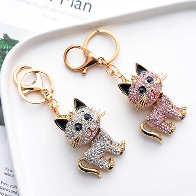 Karikatür Kedi Kolye Anahtarlık Köpüklü Renkli Rhinestones Kakma Araba Anahtarlık Sırt Çantası Çanta Charm Anahtarlık