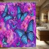 Butterfly & Floral Pattern Polyester Bathtub Curtain - Charming Bathroom Decor, 2D Flat Printed Shower Curtain for Home Use