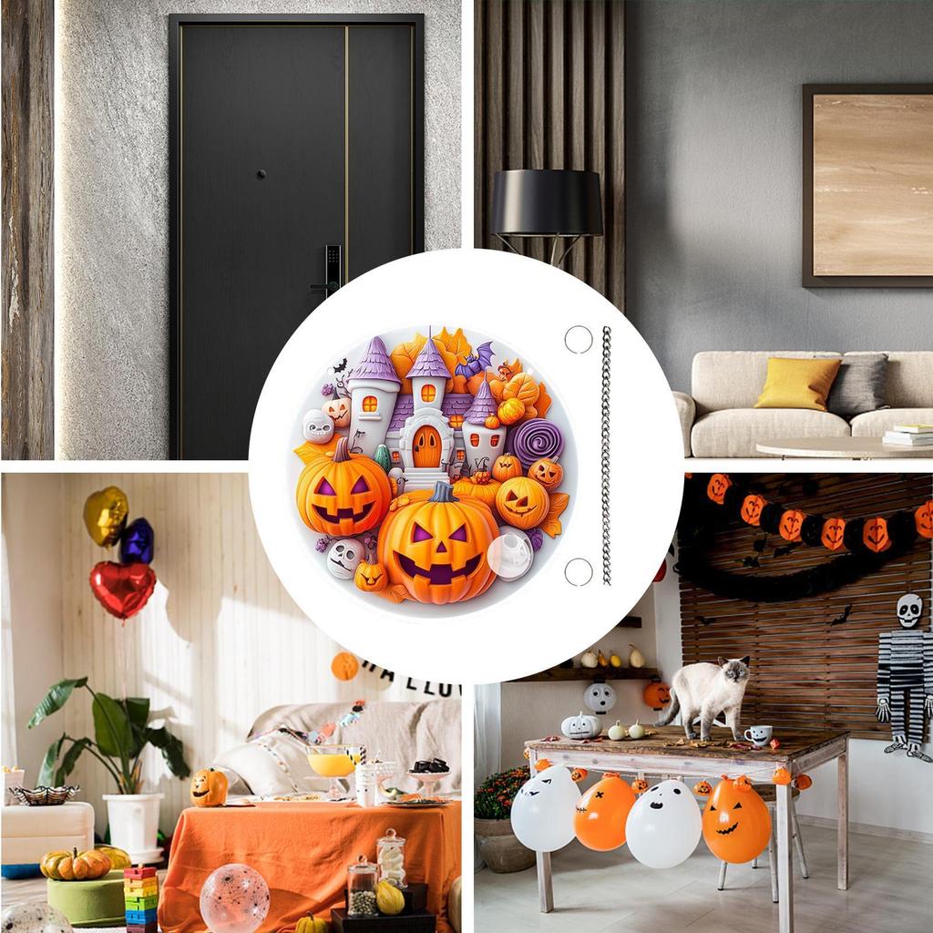 Front Door Horror Sign Door Scary Acrylic Round Sign Decoration Gothic Festive Ornament Hangable Scene Props for Bedroom Porch