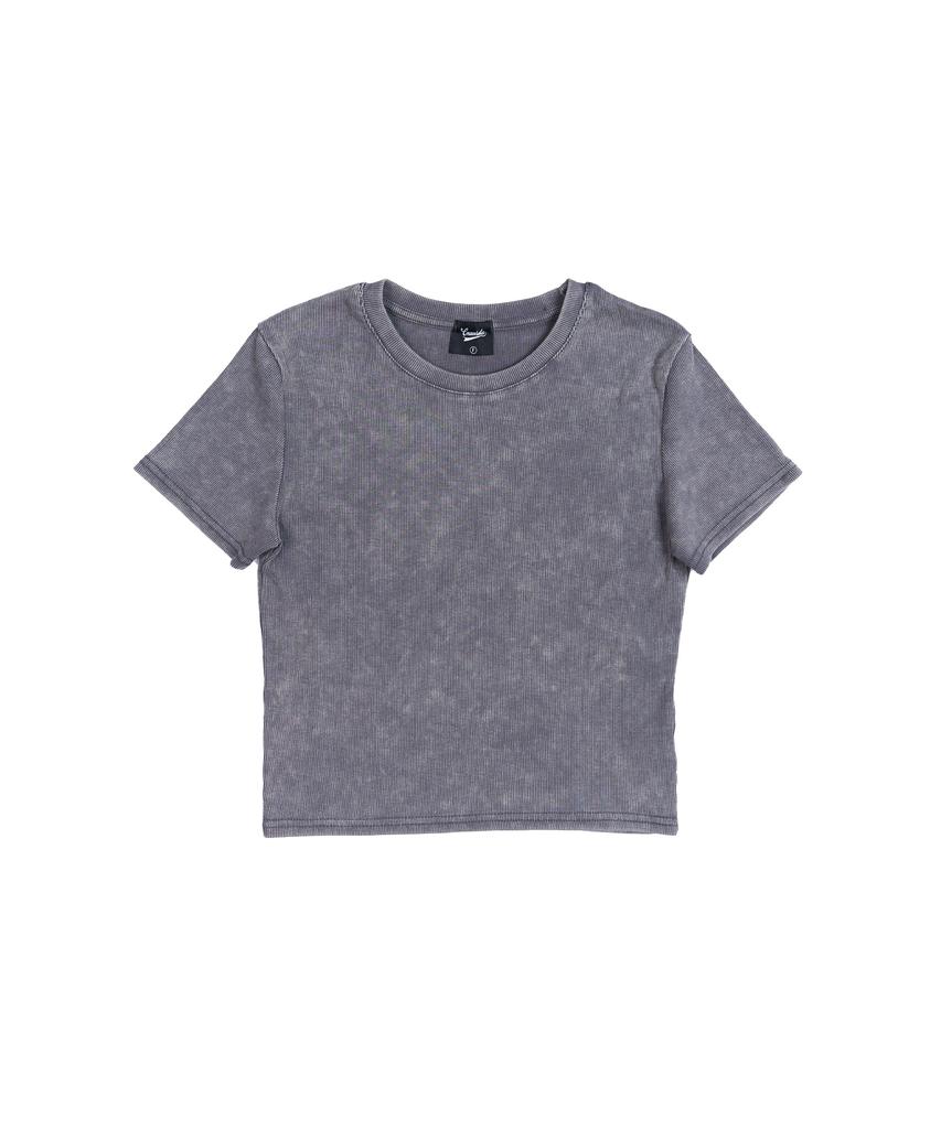 CREAM SODA LAB Pigment Ribbed Slim Crop Short Sleeve T-Shirt Gray