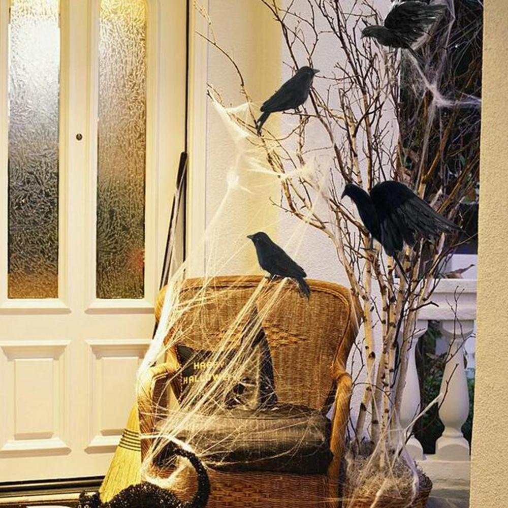 5pcs Halloween Black Crows Realistic Handmade Feather for Home Decorations