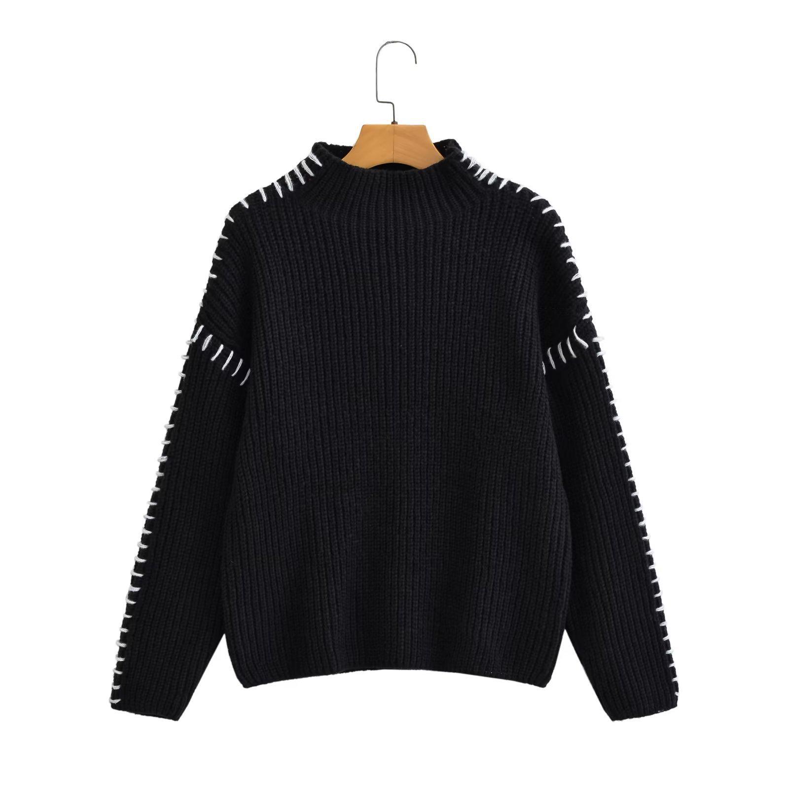 

2025 Autumn/Winter Women s Color Block High Neck Sweater - European & American Street Fashion 2198 Small чорний