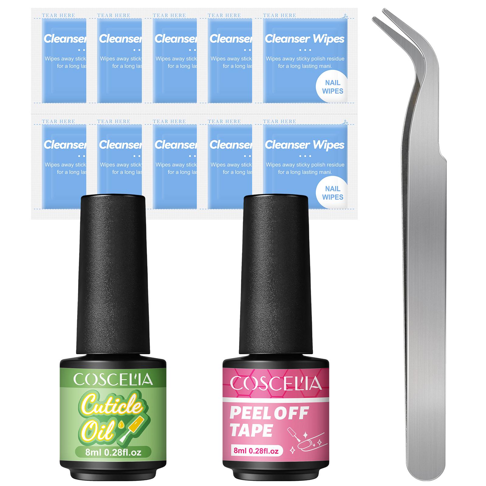 

Coscelia Manicure Kits 8ML Anti-Freezing Peel Off Gel Soak Off Barrier Protector with 8ML cuticle oil Nail Design Set