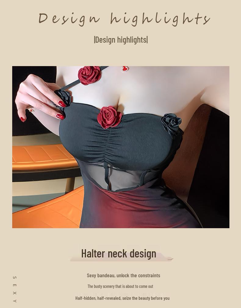 Women's Passionate Pure Desire Nightwear: Spaghetti Strap Bra Pad with See-Through Hip-Hugging Skirt