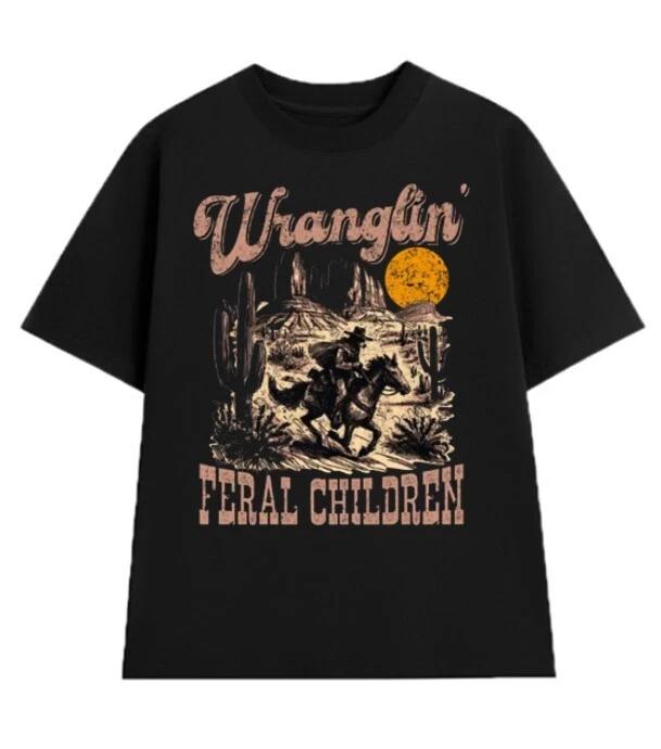 Retro Wranglin  Feral Children Raccoon 90s Western Graphic Shirt M