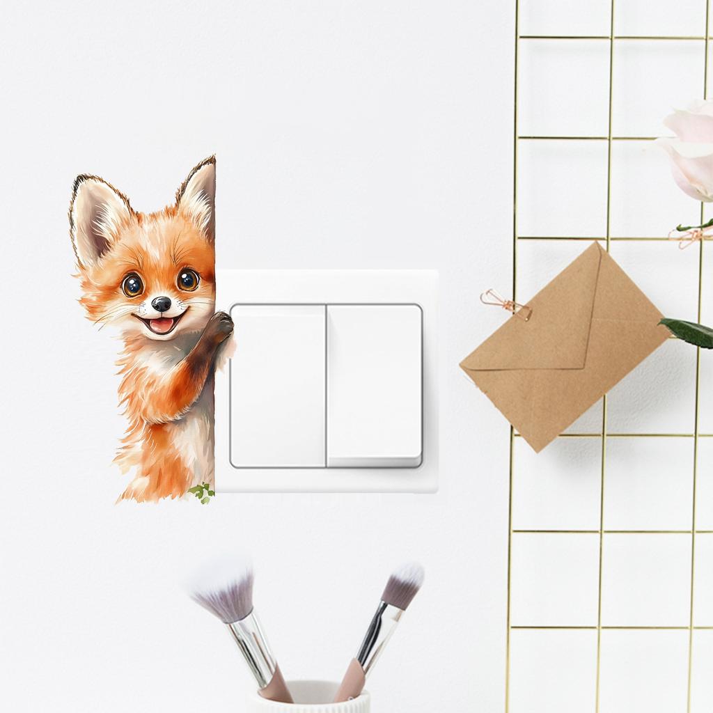 Cute Cartoon Fox Switch Sticker Self-Adhesive Removable for Living Room Bedroom Socket Home Decor Wall Art