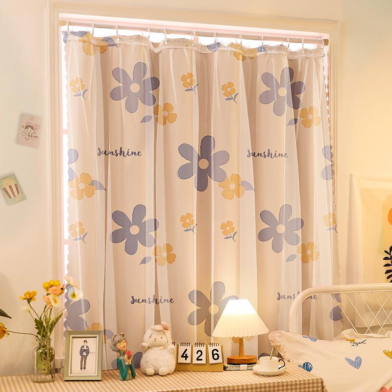 No Punching Ring Type Punching Blackout Curtains Dormitory Bedroom Bay Window Kitchen Opaque Gauze Curtain Finished Product