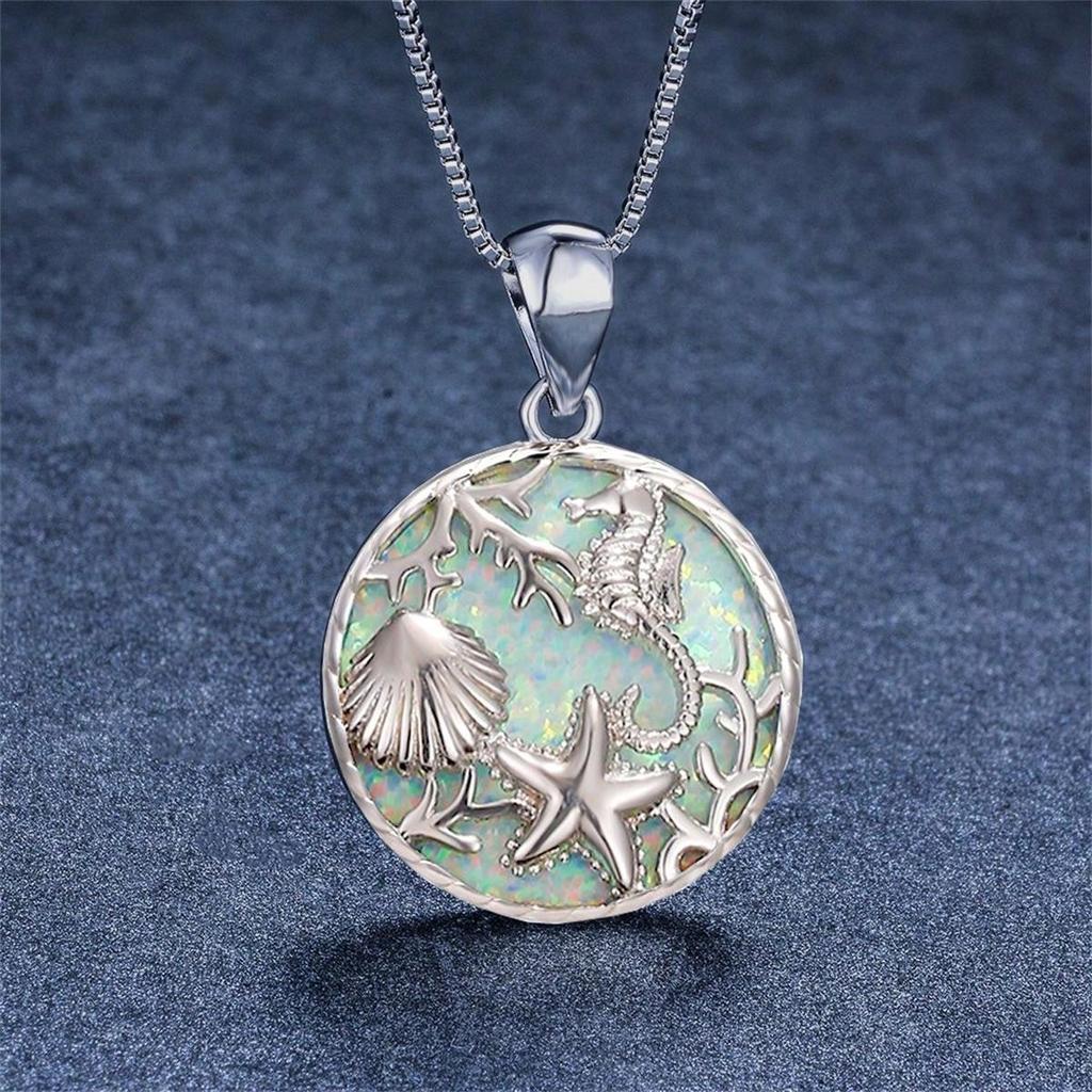 Fashion Love Heart Tree of Life Pendant Necklace For Women Inlay Blue Imitation Opal Necklace Wedding Jewelry Birthday Gifts